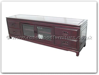 Rosewood Furniture Range  - ff114r23hifi - Hi-fi cabinet plain design with 4 wooden handle drawers and 2 wooden handle glass doors
