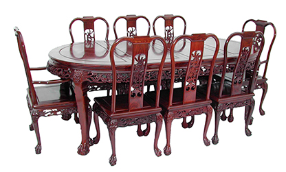 Rosewood Furniture Range  - ff7304 - Oval dining table dragon design tiger legs with 2+6 chairs