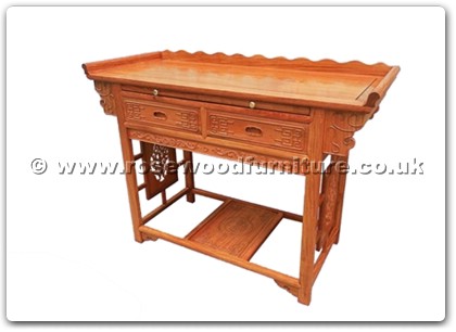 Rosewood Furniture Range  - ffalt2ds - Altar table full carved w/2 drawers & shelf