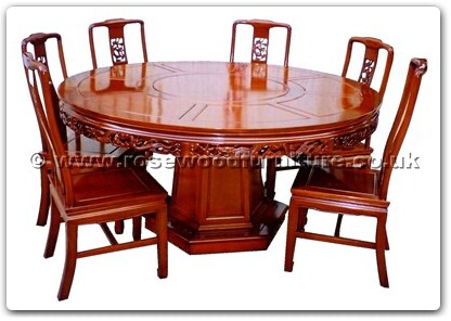 Rosewood Furniture Range  - ffhfd035 - Round Corner Dining Table Dragon Design w ith 8 chairs include 30'' Lazy Susan