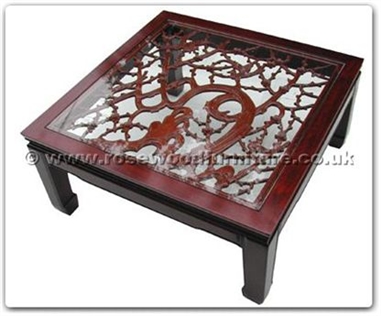 Rosewood Furniture Range  - ffobcof - Bevel glass top coffee table with open f and b carved