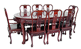 Chinese Furniture - ff7304 -  Oval dining table dragon design tiger legs with 2+6 chairs - 82" x 46" x 30"