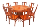 Chinese Furniture - ff7507pn -  round dining table plain design w/8 ue style chairs - 54" x 54" x 30"
