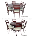 Chinese Furniture - ff7607e -  Extendable round dining table with 6 chairs - 60" x 60" x 30"