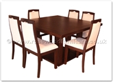 Chinese Furniture - ffff8006r -  Redwood sq dining table - 6 fabric chairs - 55" x 55" x 30"