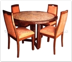 Chinese Furniture - ffff8010r -  Redwood marble top round dining table - 4 fabric chairs - 48" x 48" x 30"