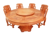 Chinese Furniture - fffyrdin -  round dining table full carved with 8 chairs set of 9 - 60" x 60" x 30"