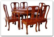 Chinese Furniture - ffhfd066 -  Rosewood Oval Dining Table Dragon Design Tiger Legs with 6 chairs - 56" x 38" x 30"