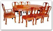 Chinese Furniture - ffhfd076 -  Rosewood Oval Dining Table Dragon Design Tiger Legs w ith 8 chairs - 80" x 44" x 30"