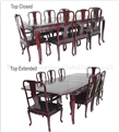 Chinese Furniture - ffqrcdin -  Sliding Top Queen Ann Legs Round Corner Dining Table With Carving With 2+6 Chairs - 115" x 46" x 30"